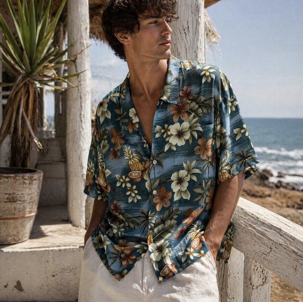 Pierre Cardin Sz XXL Rayon Button Down Hawaiian Golf Beachy Coastal SS Shirt